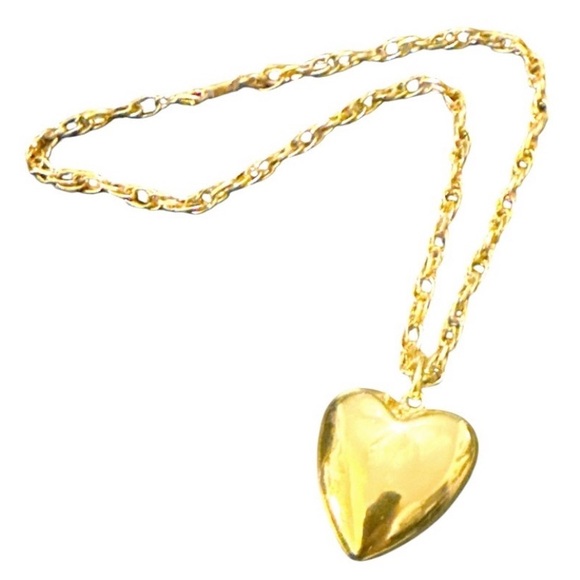 24k Gold Filled Puffy Heart Pendant Necklace with a Thick Gold Filled Chain, New - Picture 1 of 4
